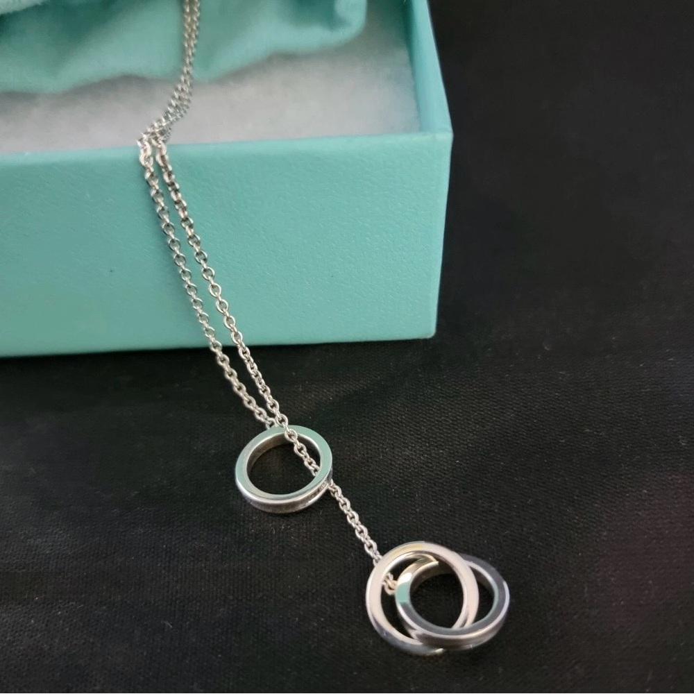 Vintage Tiffany & Co. 1837 Interlocking Circles Lariat Necklace Sterling Silver - Picture 5 of 8